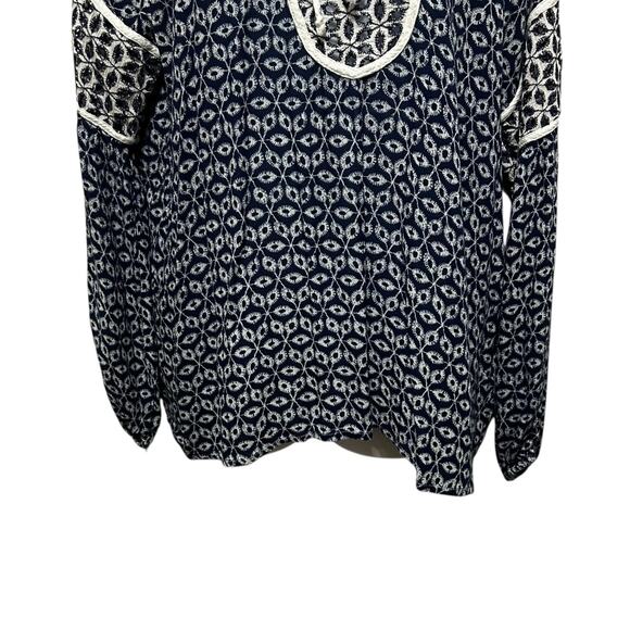 Fever Womens Boho Peasant Top XL Blue Embroidered Rayon Cottagecore Hippie Style - Picture 6 of 10